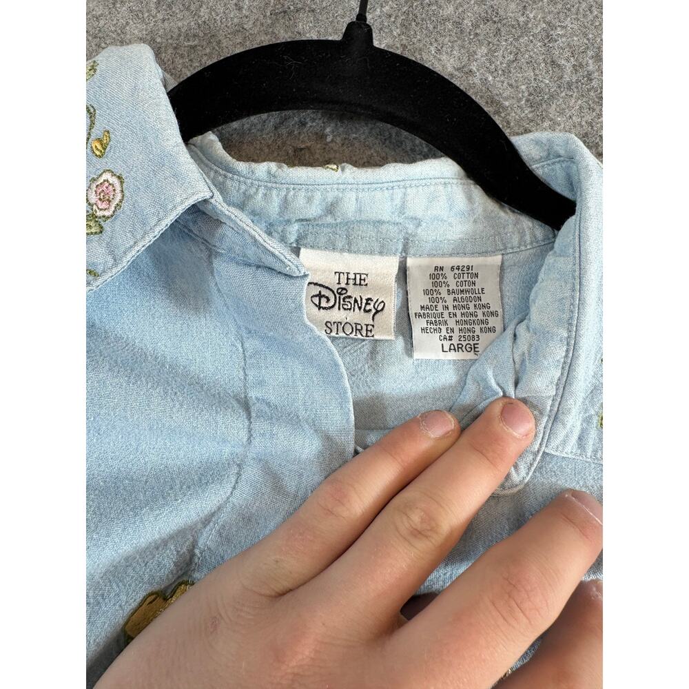 VINTAGE 90s Disney Denim Shirt Womens Blue Winnie The Pooh Embroidered Large - Picture 5 of 6
